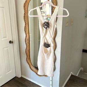 Rielli / Cream Silver Appliqué Flowers Bodycon Resort Dress